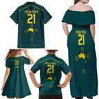 Custom Australia Rugby Family Matching Off Shoulder Maxi Dress and Hawaiian Shirt Proud of Aussie Kangaroo
