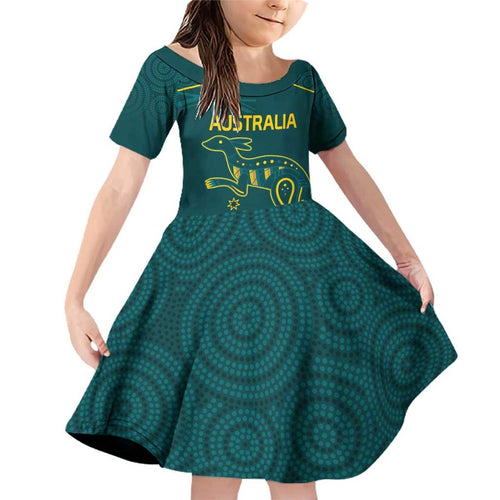 Custom Australia Rugby Family Matching Off Shoulder Short Dress and Hawaiian Shirt Proud of Aussie Kangaroo