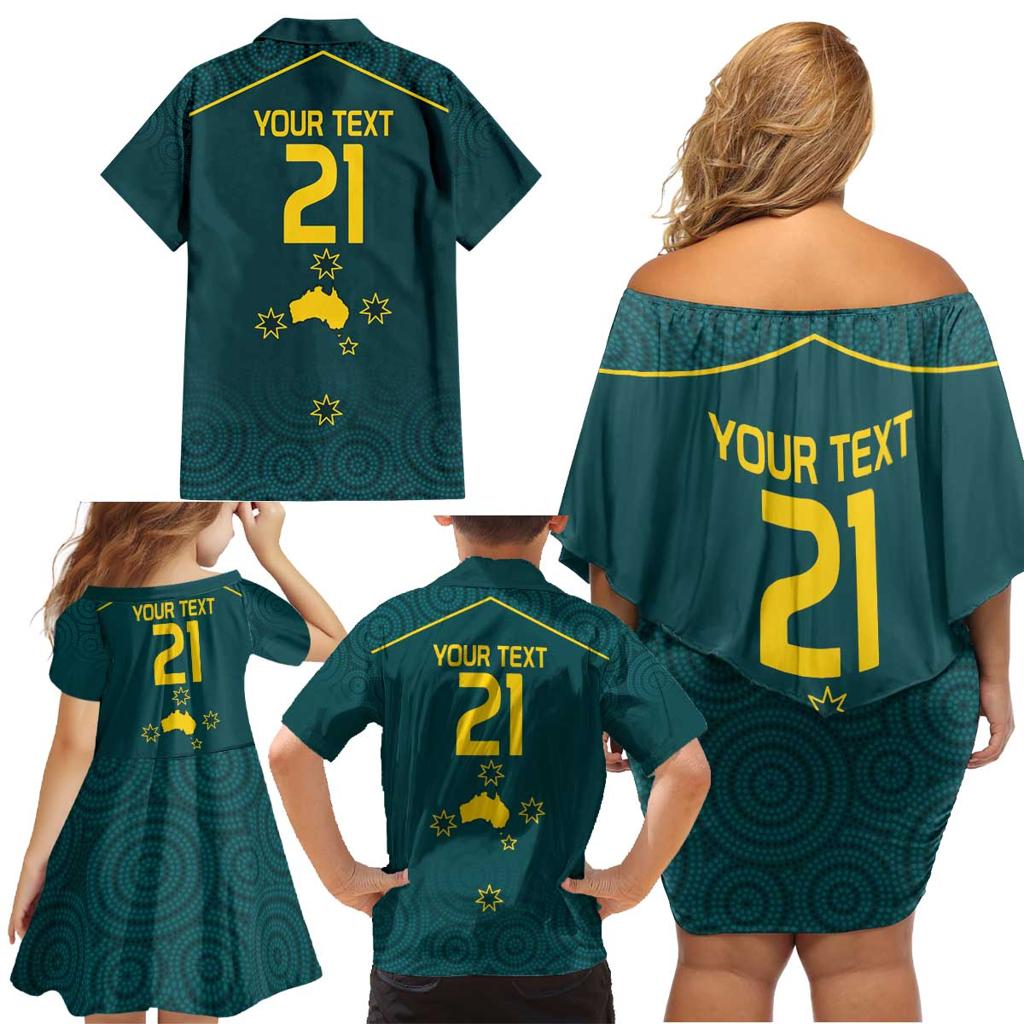 Custom Australia Rugby Family Matching Off Shoulder Short Dress and Hawaiian Shirt Proud of Aussie Kangaroo