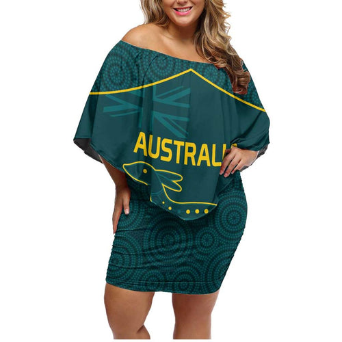 Custom Australia Rugby Family Matching Off Shoulder Short Dress and Hawaiian Shirt Proud of Aussie Kangaroo