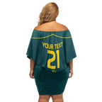 Custom Australia Rugby Family Matching Off Shoulder Short Dress and Hawaiian Shirt Proud of Aussie Kangaroo