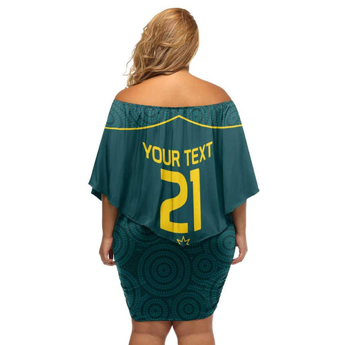 Custom Australia Rugby Family Matching Off Shoulder Short Dress and Hawaiian Shirt Proud of Aussie Kangaroo