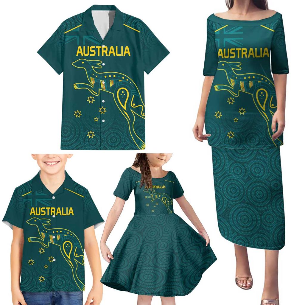 Custom Australia Rugby Family Matching Puletasi and Hawaiian Shirt Proud of Aussie Kangaroo