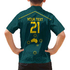Custom Australia Rugby Family Matching Short Sleeve Bodycon Dress and Hawaiian Shirt Proud of Aussie Kangaroo