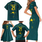 Custom Australia Rugby Family Matching Short Sleeve Bodycon Dress and Hawaiian Shirt Proud of Aussie Kangaroo