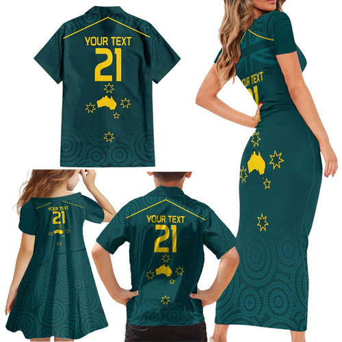Custom Australia Rugby Family Matching Short Sleeve Bodycon Dress and Hawaiian Shirt Proud of Aussie Kangaroo