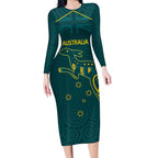 Custom Australia Rugby Long Sleeve Bodycon Dress Proud of Aussie Kangaroo