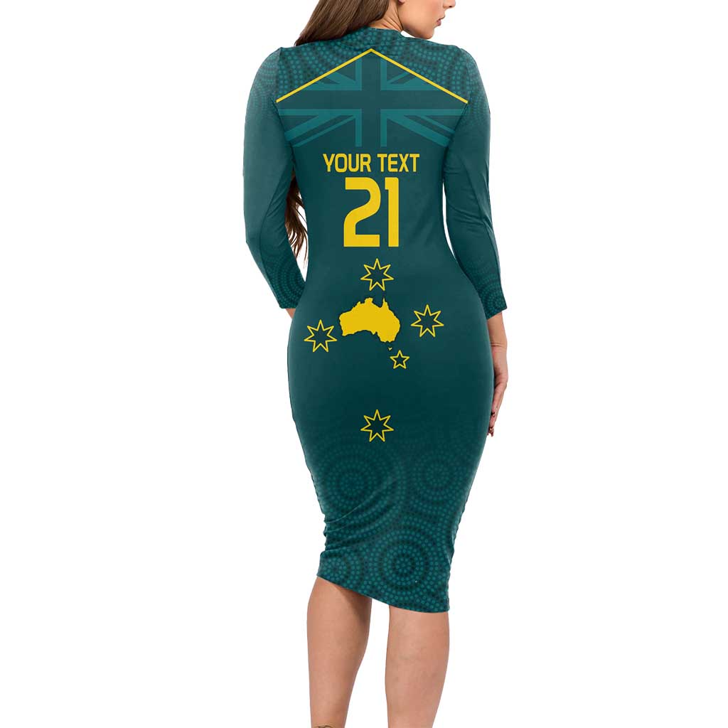 Custom Australia Rugby Long Sleeve Bodycon Dress Proud of Aussie Kangaroo
