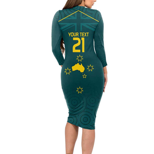Custom Australia Rugby Long Sleeve Bodycon Dress Proud of Aussie Kangaroo