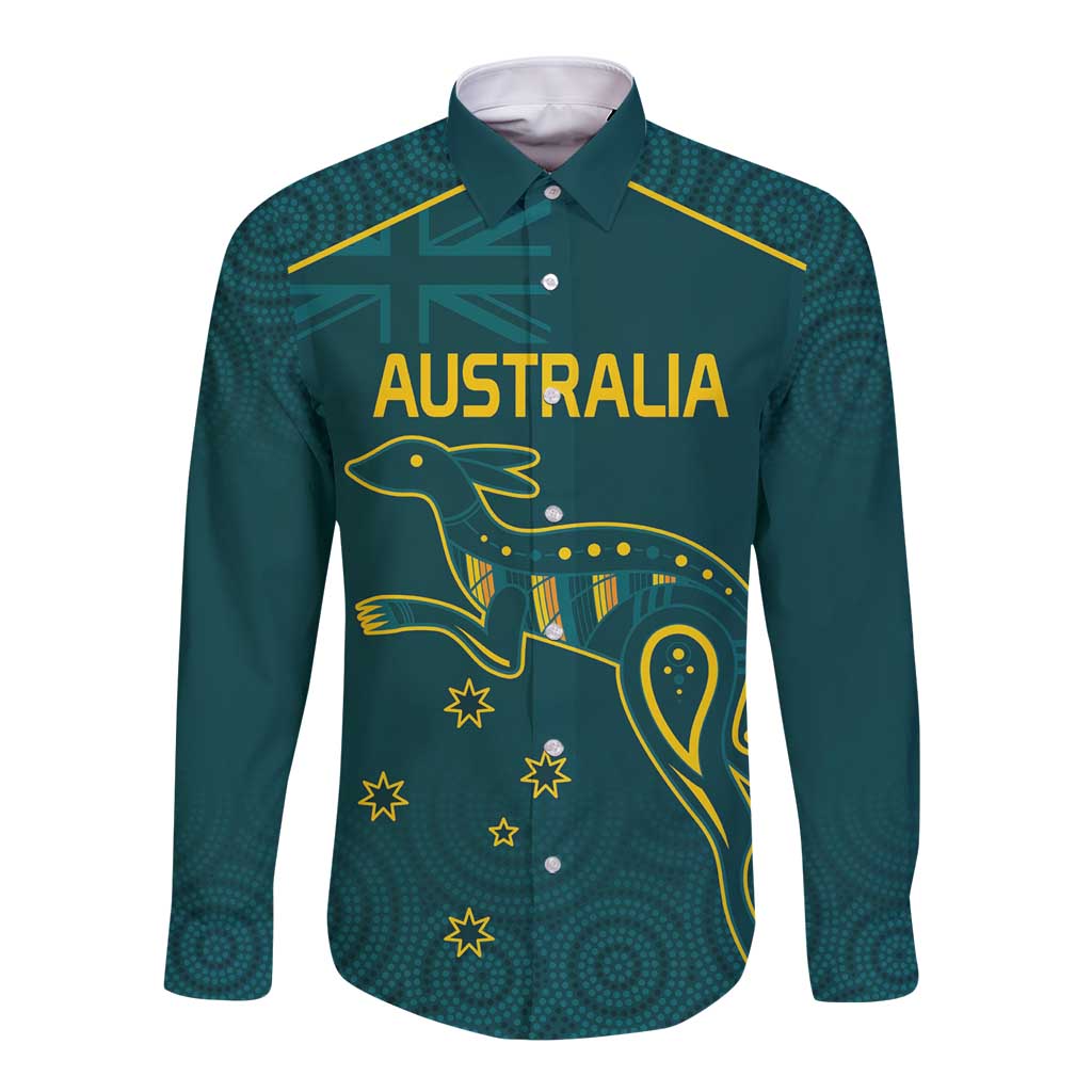 Custom Australia Rugby Long Sleeve Button Shirt Proud of Aussie Kangaroo