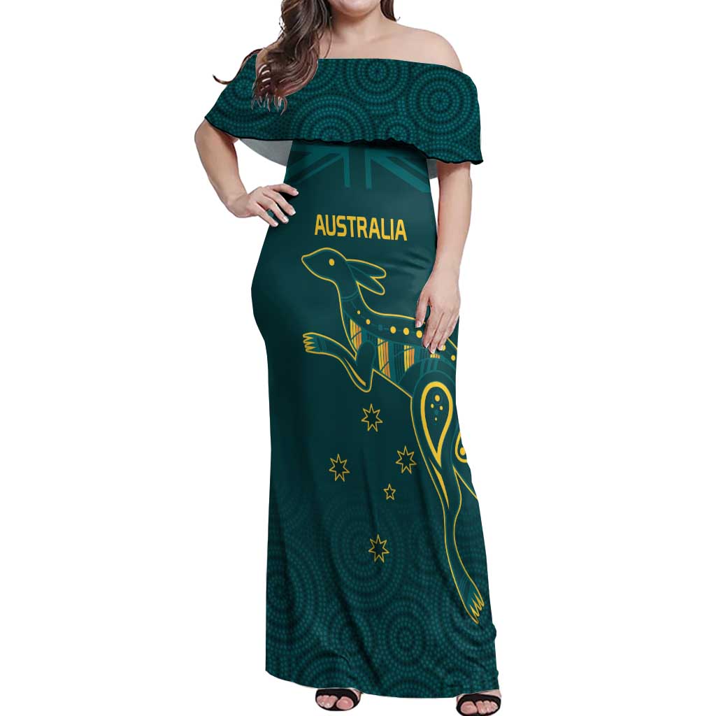 Custom Australia Rugby Off Shoulder Maxi Dress Proud of Aussie Kangaroo