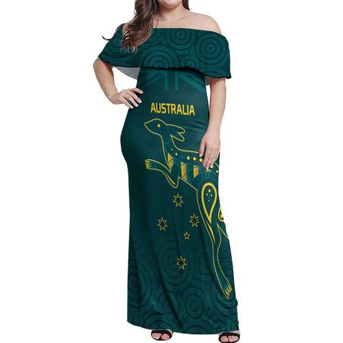 Custom Australia Rugby Off Shoulder Maxi Dress Proud of Aussie Kangaroo