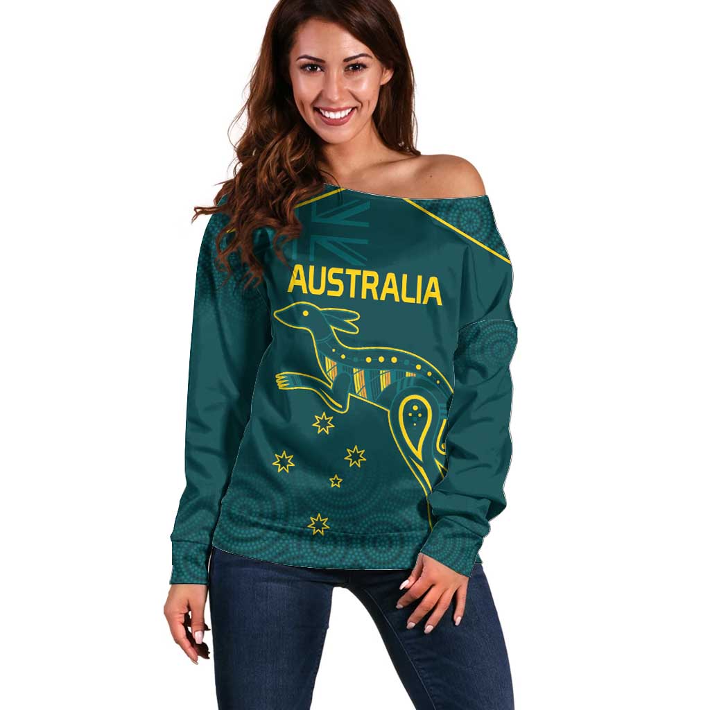 Custom Australia Rugby Off Shoulder Sweater Proud of Aussie Kangaroo