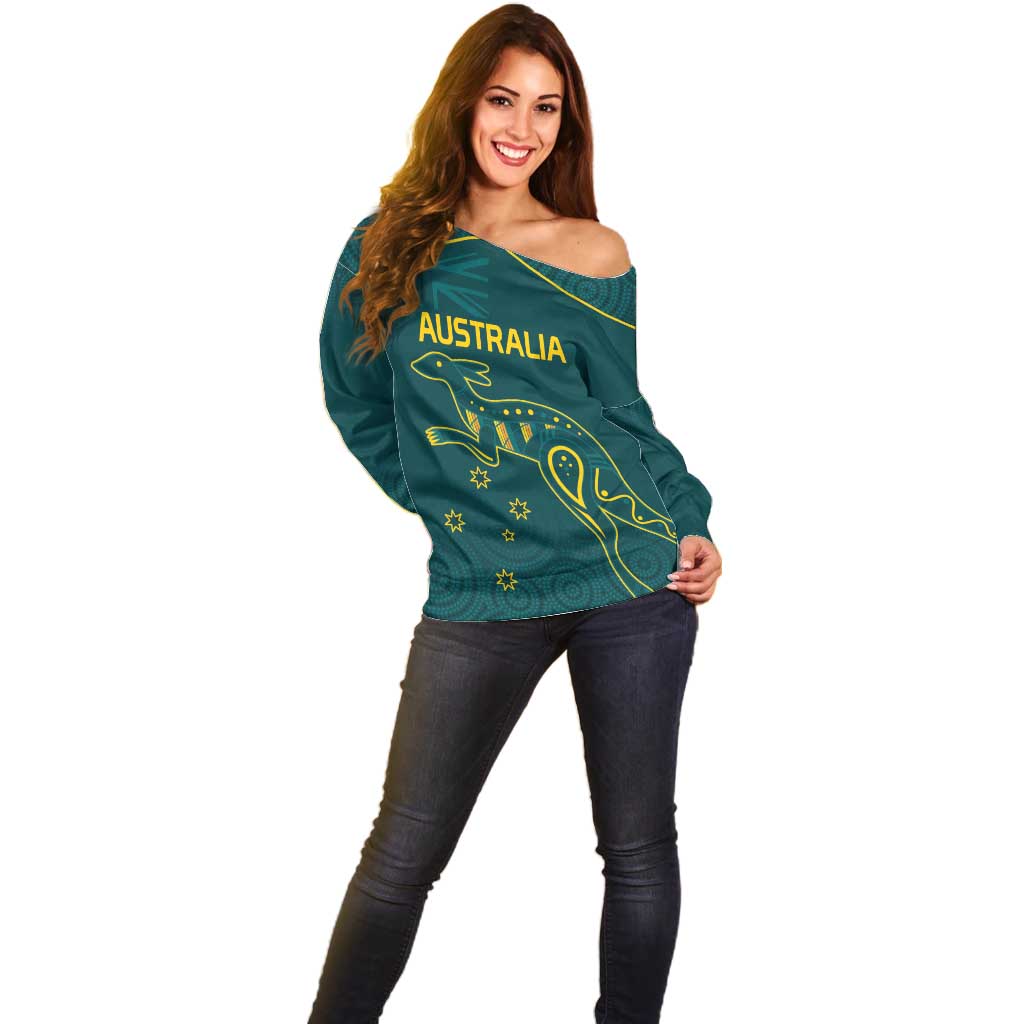 Custom Australia Rugby Off Shoulder Sweater Proud of Aussie Kangaroo
