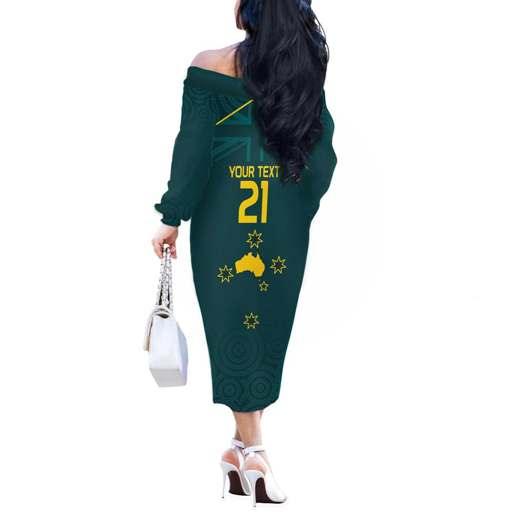 Custom Australia Rugby Off The Shoulder Long Sleeve Dress Proud of Aussie Kangaroo