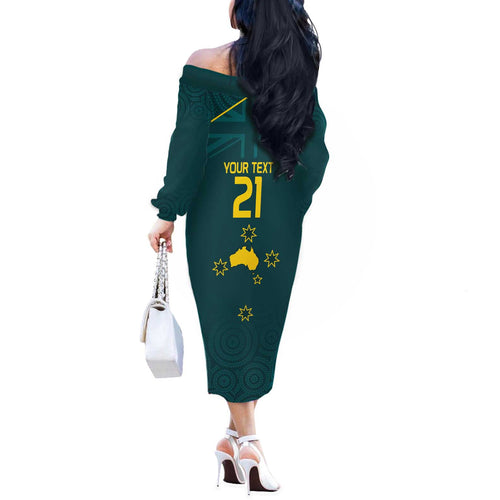 Custom Australia Rugby Off The Shoulder Long Sleeve Dress Proud of Aussie Kangaroo