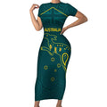 Custom Australia Rugby Short Sleeve Bodycon Dress Proud of Aussie Kangaroo