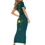 Custom Australia Rugby Short Sleeve Bodycon Dress Proud of Aussie Kangaroo