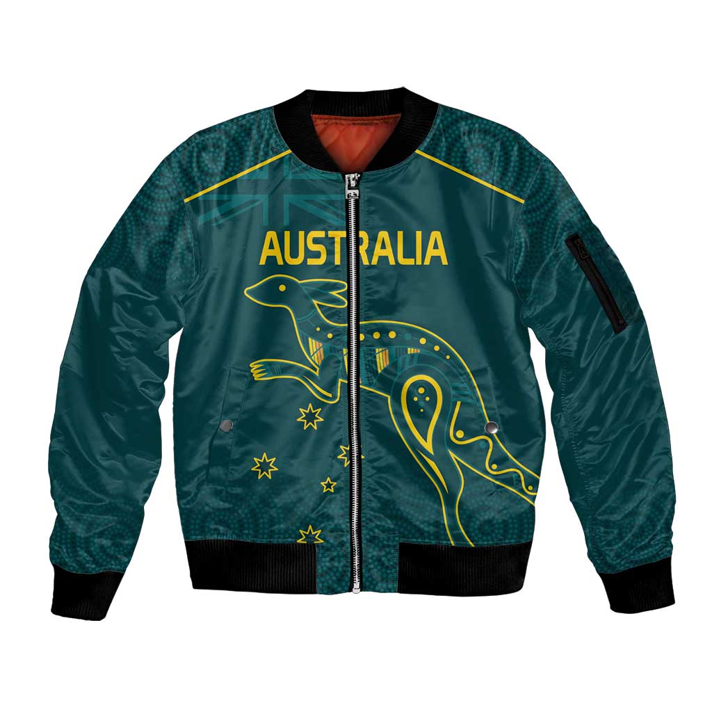 Custom Australia Rugby Sleeve Zip Bomber Jacket Proud of Aussie Kangaroo