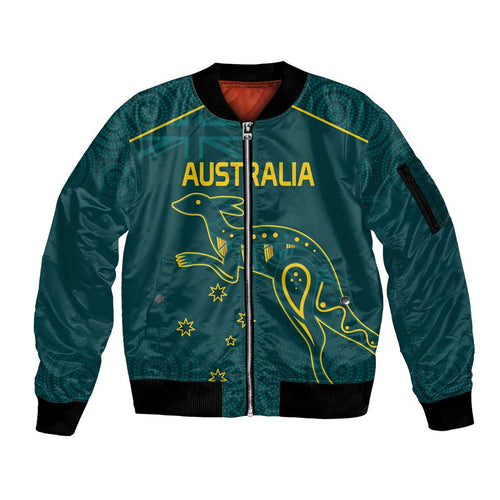 Custom Australia Rugby Sleeve Zip Bomber Jacket Proud of Aussie Kangaroo