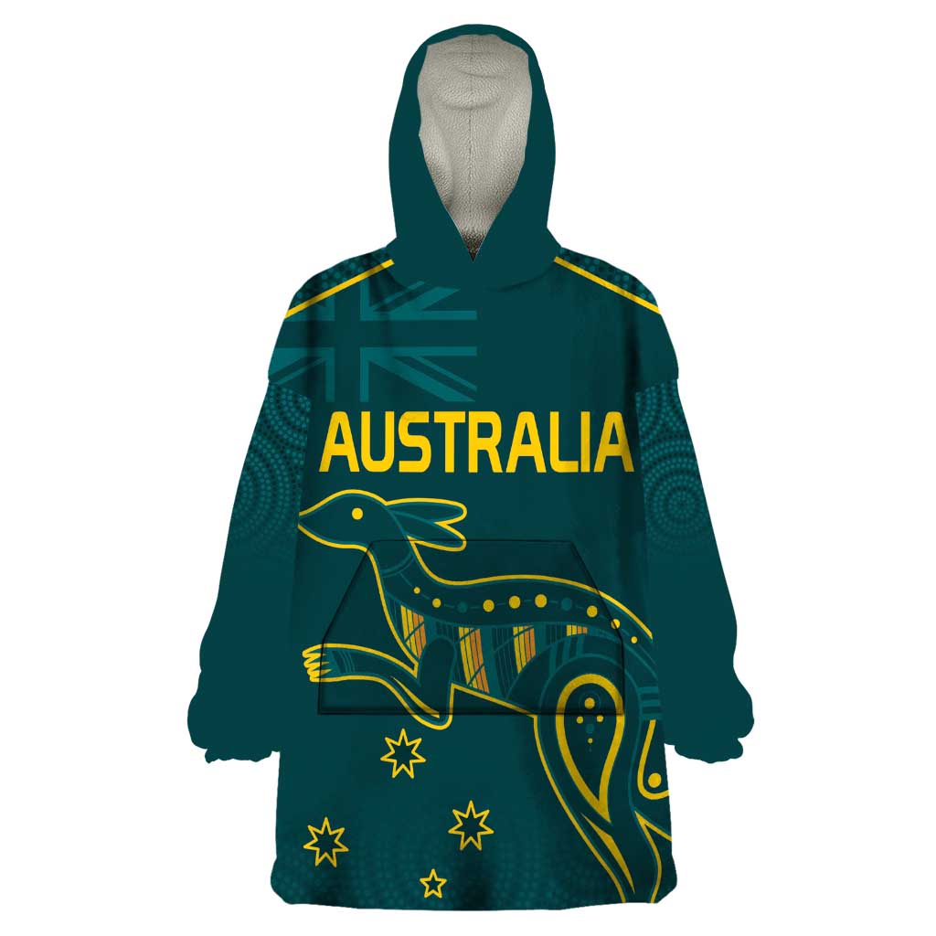 Custom Australia Rugby Wearable Blanket Hoodie Proud of Aussie Kangaroo
