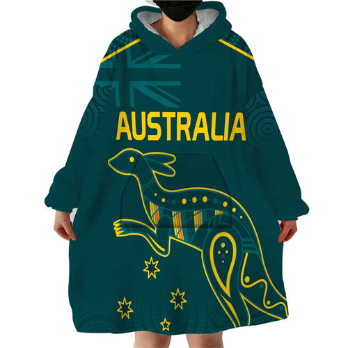 Custom Australia Rugby Wearable Blanket Hoodie Proud of Aussie Kangaroo