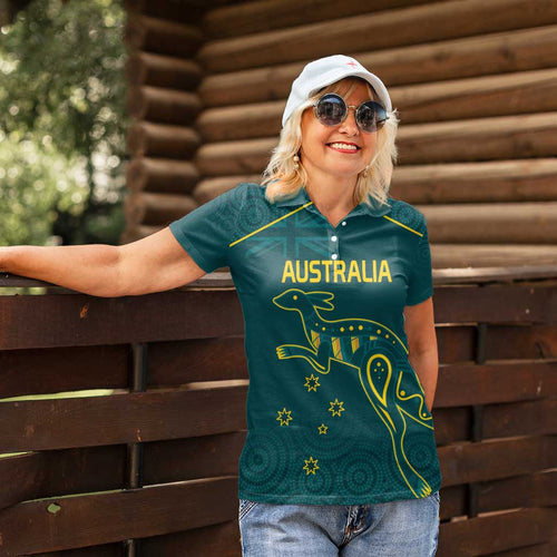 Custom Australia Rugby Women Polo Shirt Proud of Aussie Kangaroo