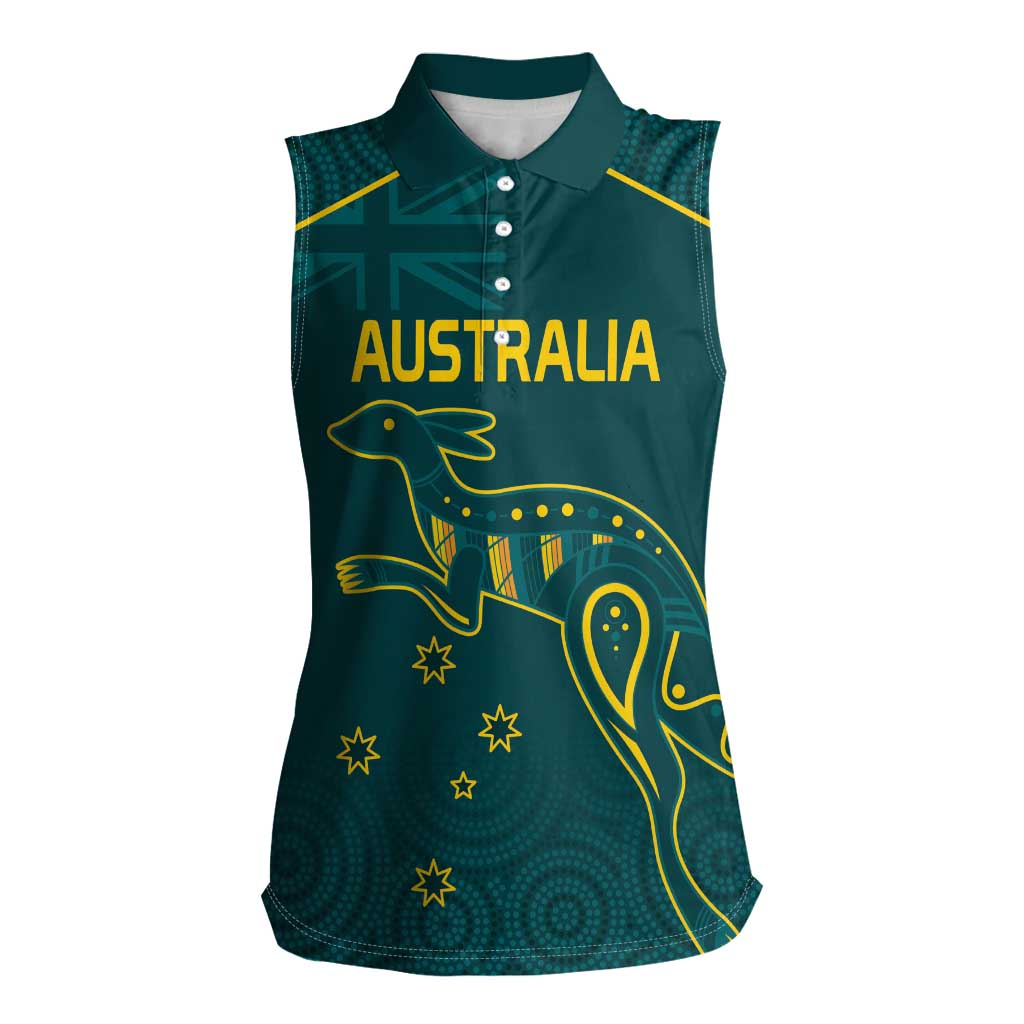 Custom Australia Rugby Women Sleeveless Polo Shirt Proud of Aussie Kangaroo