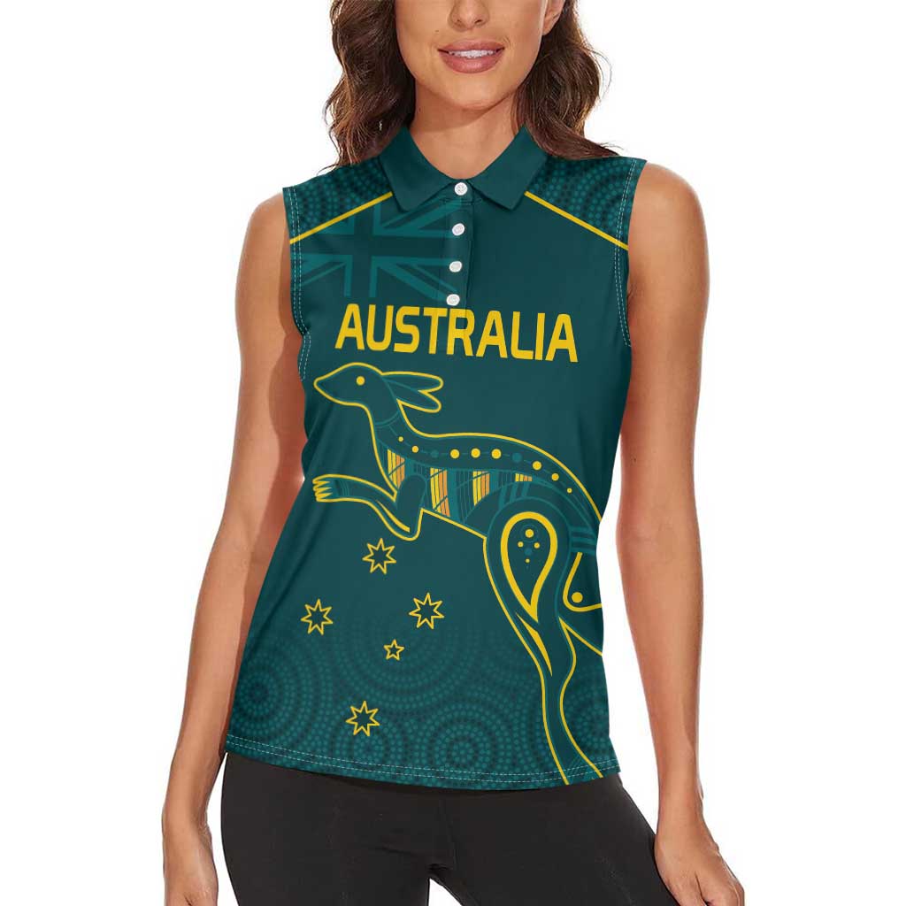 Custom Australia Rugby Women Sleeveless Polo Shirt Proud of Aussie Kangaroo