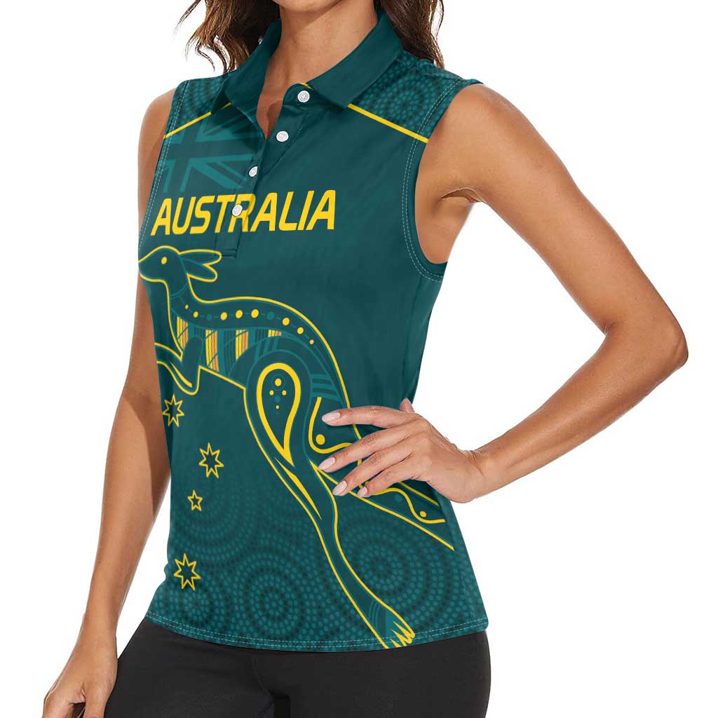 Custom Australia Rugby Women Sleeveless Polo Shirt Proud of Aussie Kangaroo