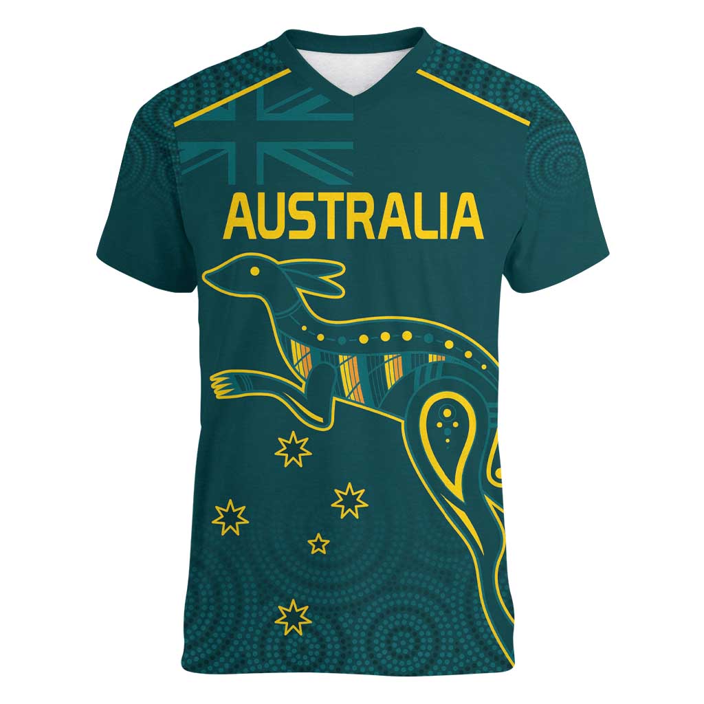 Custom Australia Rugby Women V-Neck T-Shirt Proud of Aussie Kangaroo
