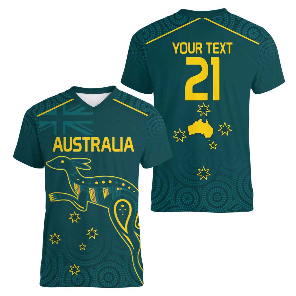 Custom Australia Rugby Women V-Neck T-Shirt Proud of Aussie Kangaroo