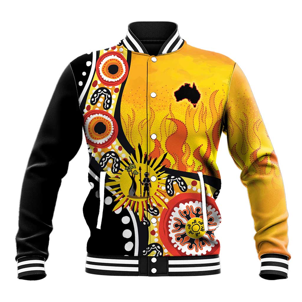 Australia Bushfire Aboriginal Personalised Baseball Jacket Bush Fire Dreaming - Aussie Hoodie