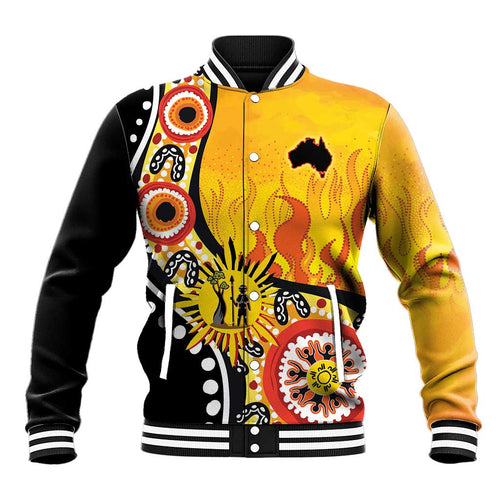 Australia Bushfire Aboriginal Personalised Baseball Jacket Bush Fire Dreaming - Aussie Hoodie