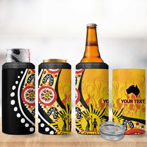 Australia Bushfire Aboriginal Personalised 4 in 1 Can Cooler Tumbler Bush Fire Dreaming - Aussie Hoodie
