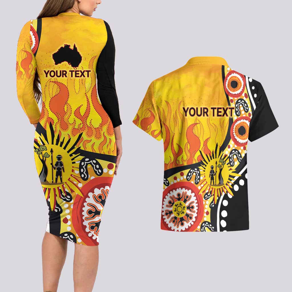 Australia Bushfire Aboriginal Personalised Couples Matching Long Sleeve Bodycon Dress and Hawaiian Shirt Bush Fire Dreaming - Aussie Hoodie