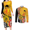 Australia Bushfire Aboriginal Personalised Couples Matching Long Sleeve Bodycon Dress and Long Sleeve Button Shirt Bush Fire Dreaming - Aussie Hoodie