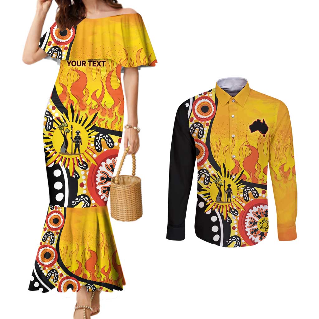 Australia Bushfire Aboriginal Personalised Couples Matching Mermaid Dress and Long Sleeve Button Shirt Bush Fire Dreaming - Aussie Hoodie