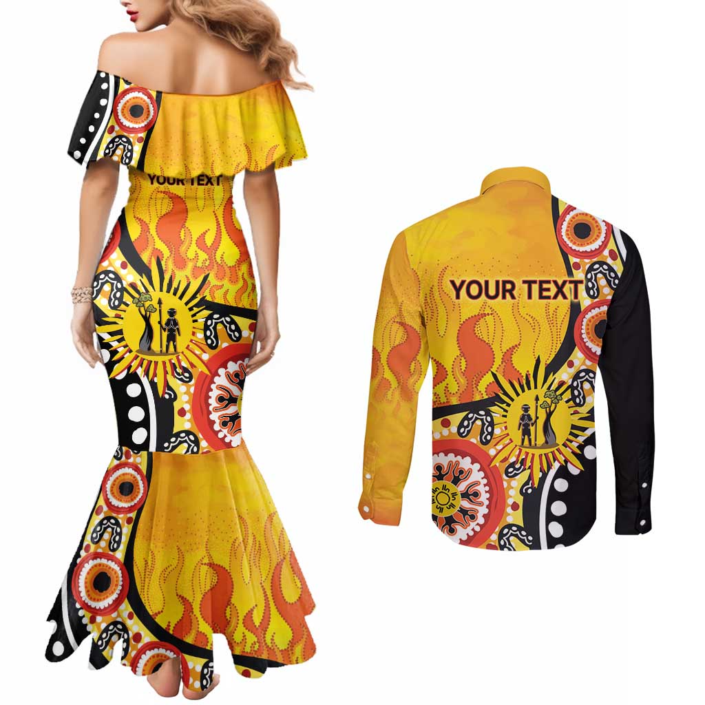 Australia Bushfire Aboriginal Personalised Couples Matching Mermaid Dress and Long Sleeve Button Shirt Bush Fire Dreaming - Aussie Hoodie