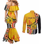 Australia Bushfire Aboriginal Personalised Couples Matching Mermaid Dress and Long Sleeve Button Shirt Bush Fire Dreaming - Aussie Hoodie