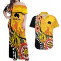Australia Bushfire Aboriginal Personalised Couples Matching Off Shoulder Maxi Dress and Hawaiian Shirt Bush Fire Dreaming - Aussie Hoodie