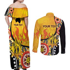 Australia Bushfire Aboriginal Personalised Couples Matching Off Shoulder Maxi Dress and Long Sleeve Button Shirt Bush Fire Dreaming - Aussie Hoodie
