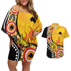 Australia Bushfire Aboriginal Personalised Couples Matching Off Shoulder Short Dress and Hawaiian Shirt Bush Fire Dreaming - Aussie Hoodie
