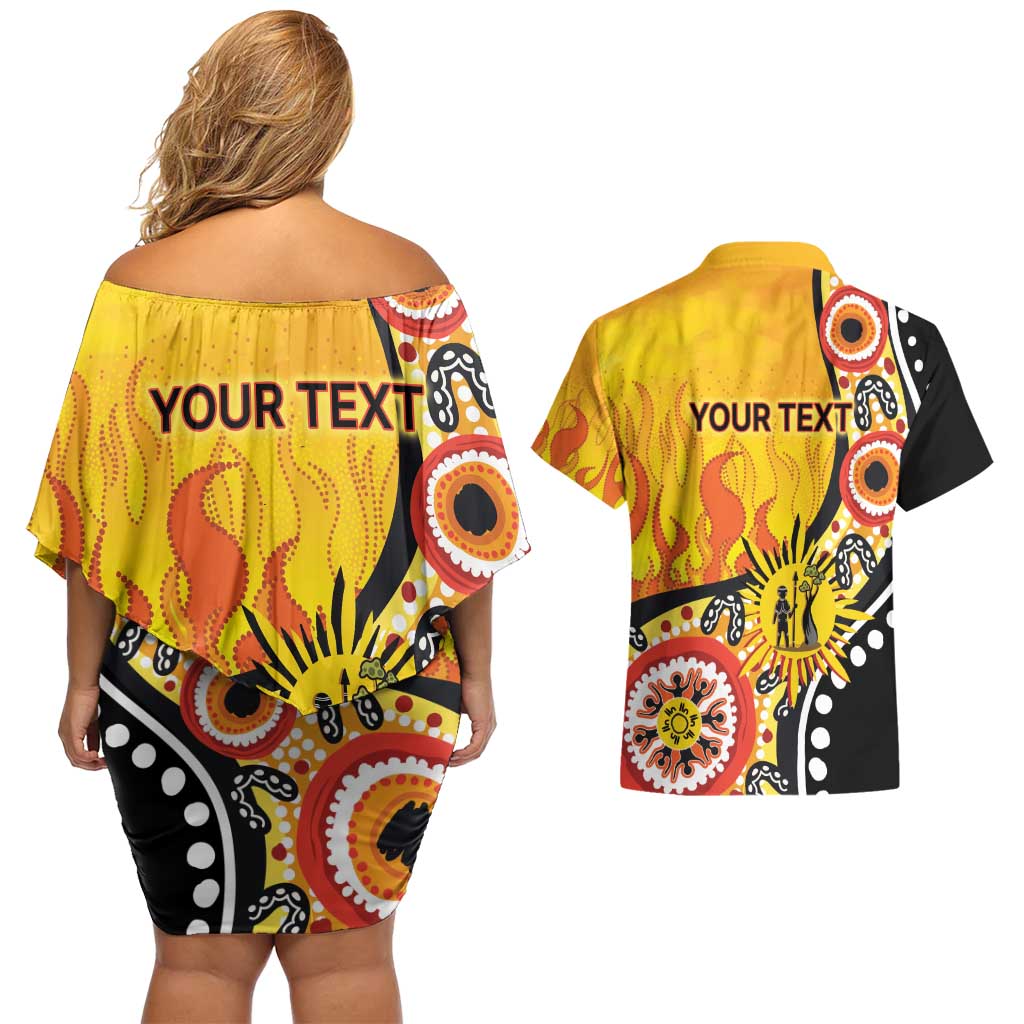 Australia Bushfire Aboriginal Personalised Couples Matching Off Shoulder Short Dress and Hawaiian Shirt Bush Fire Dreaming - Aussie Hoodie