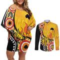 Australia Bushfire Aboriginal Personalised Couples Matching Off Shoulder Short Dress and Long Sleeve Button Shirt Bush Fire Dreaming - Aussie Hoodie