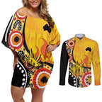 Australia Bushfire Aboriginal Personalised Couples Matching Off Shoulder Short Dress and Long Sleeve Button Shirt Bush Fire Dreaming - Aussie Hoodie