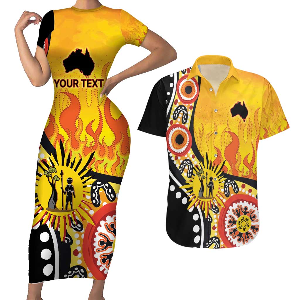 Australia Bushfire Aboriginal Personalised Couples Matching Short Sleeve Bodycon Dress and Hawaiian Shirt Bush Fire Dreaming - Aussie Hoodie