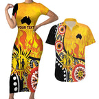 Australia Bushfire Aboriginal Personalised Couples Matching Short Sleeve Bodycon Dress and Hawaiian Shirt Bush Fire Dreaming - Aussie Hoodie
