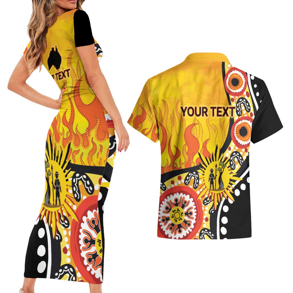 Australia Bushfire Aboriginal Personalised Couples Matching Short Sleeve Bodycon Dress and Hawaiian Shirt Bush Fire Dreaming - Aussie Hoodie