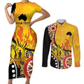 Australia Bushfire Aboriginal Personalised Couples Matching Short Sleeve Bodycon Dress and Long Sleeve Button Shirt Bush Fire Dreaming - Aussie Hoodie
